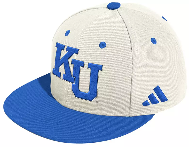 adidas Adult Kansas Jayhawks White/Royal Gold Standard Wool Fitted Hat
