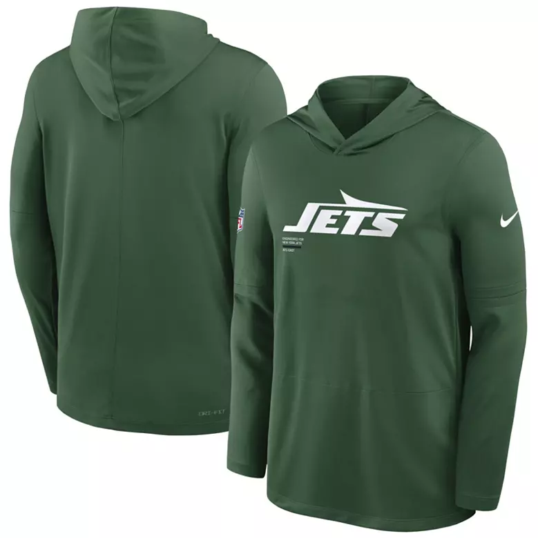 Nike Men's New York Jets Sport Green Dri-FIT Hooded Long Sleeve T-Shirt 3 Nike Men's New York Jets Sport Green Dri-FIT Hooded Long Sleeve T-Shirt