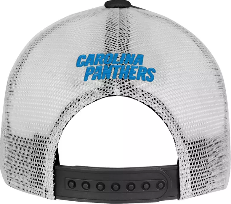 NFL Team Apparel Youth Carolina Panthers High Step Black Adjustable Trucker Hat