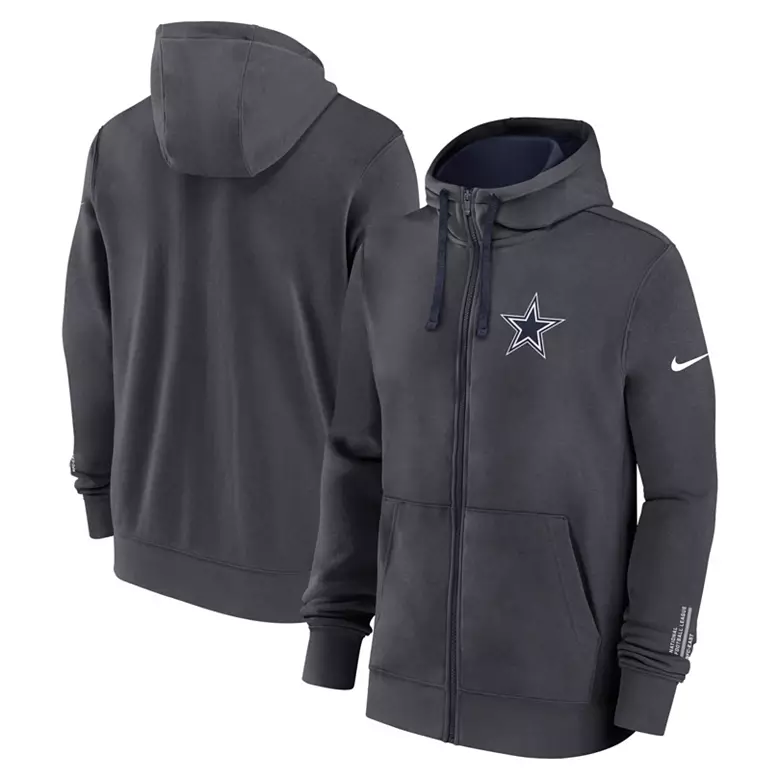 Nike Men's Dallas Cowboys Anthracite Rewind Club Fleece Full-Zip Hoodie