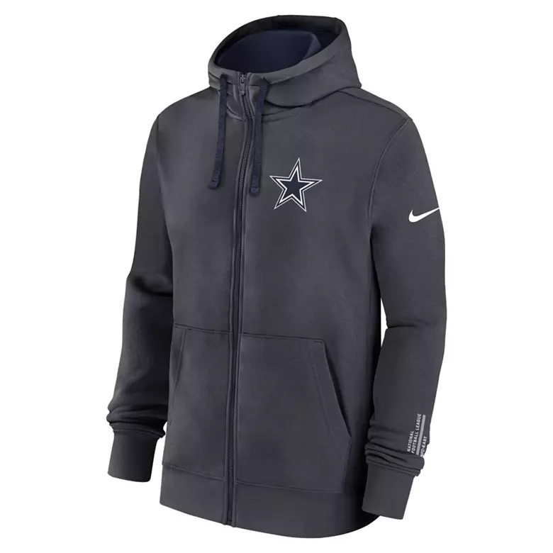 Nike Men's Dallas Cowboys Anthracite Rewind Club Fleece Full-Zip Hoodie