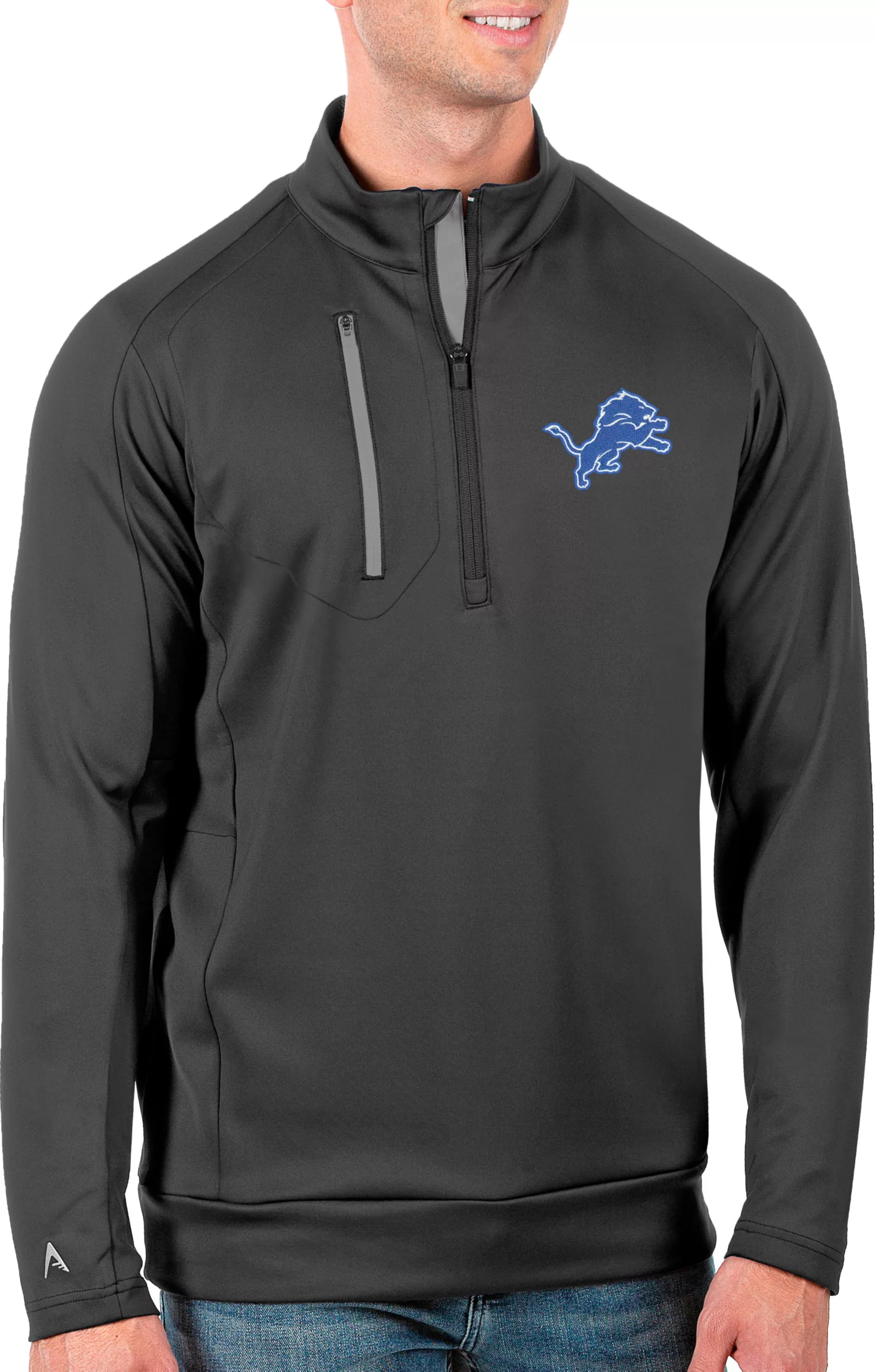 Antigua Men's Detroit Lions Grey Generation 1/2-Zip Pullover