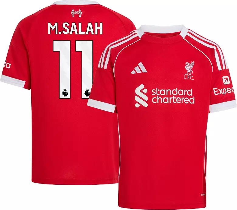 adidas Youth Liverpool FC Mohamed Salah #11 2025-26 Red Home Replica Jersey