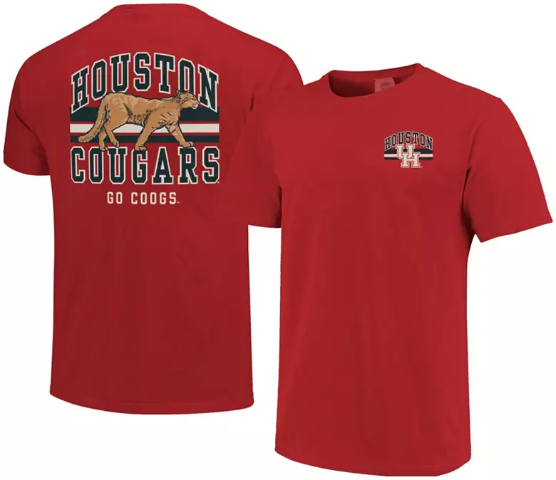 Image One Men's Houston Cougars Red Mascot Arched Short Sleeve T-Shirt