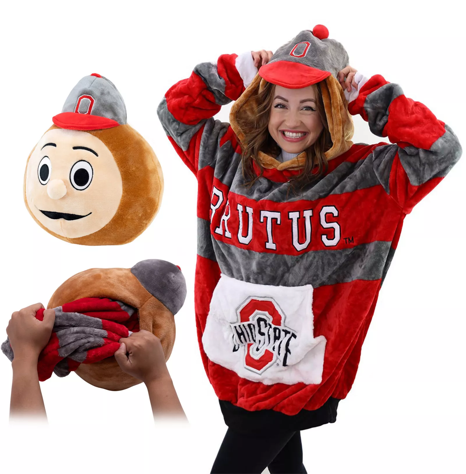 Orange Onions Ohio State Buckeyes Snugible 2-in-1 Blanket Hoodie and Pillow