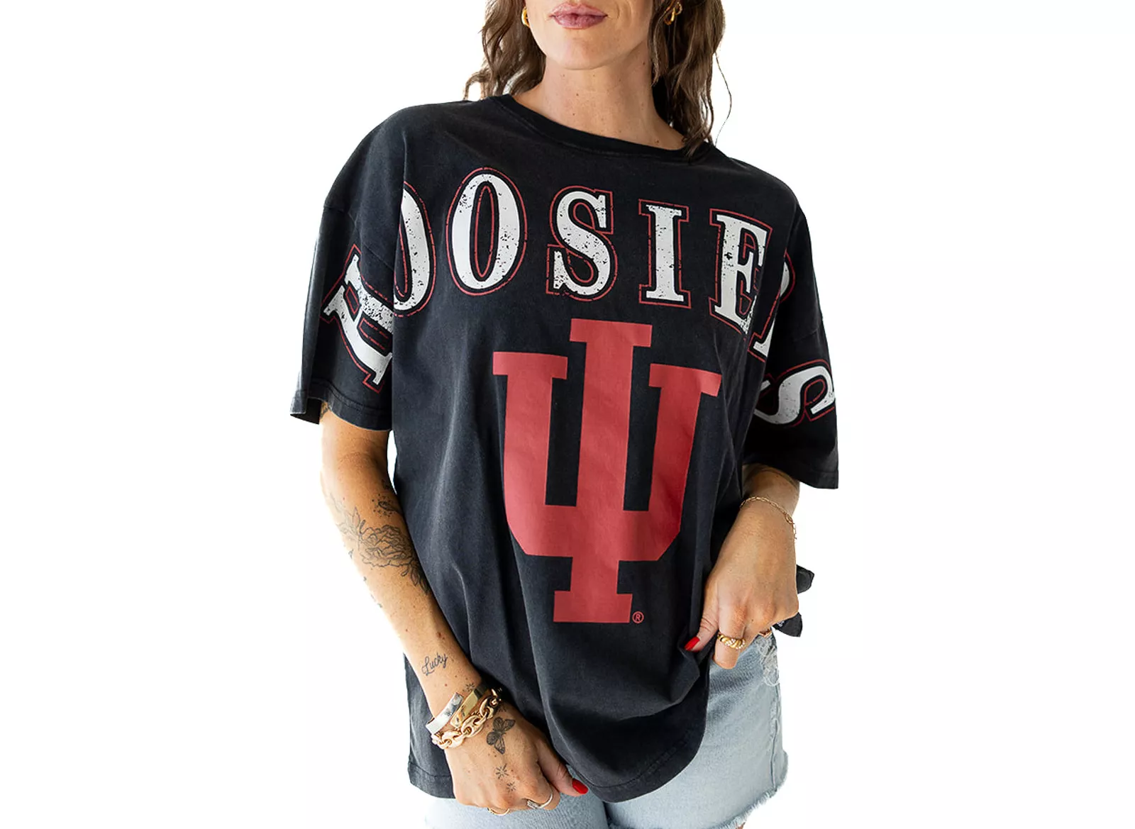 Gameday Social Women's Indiana Hoosiers Black The Band Short Sleeve T-Shirt