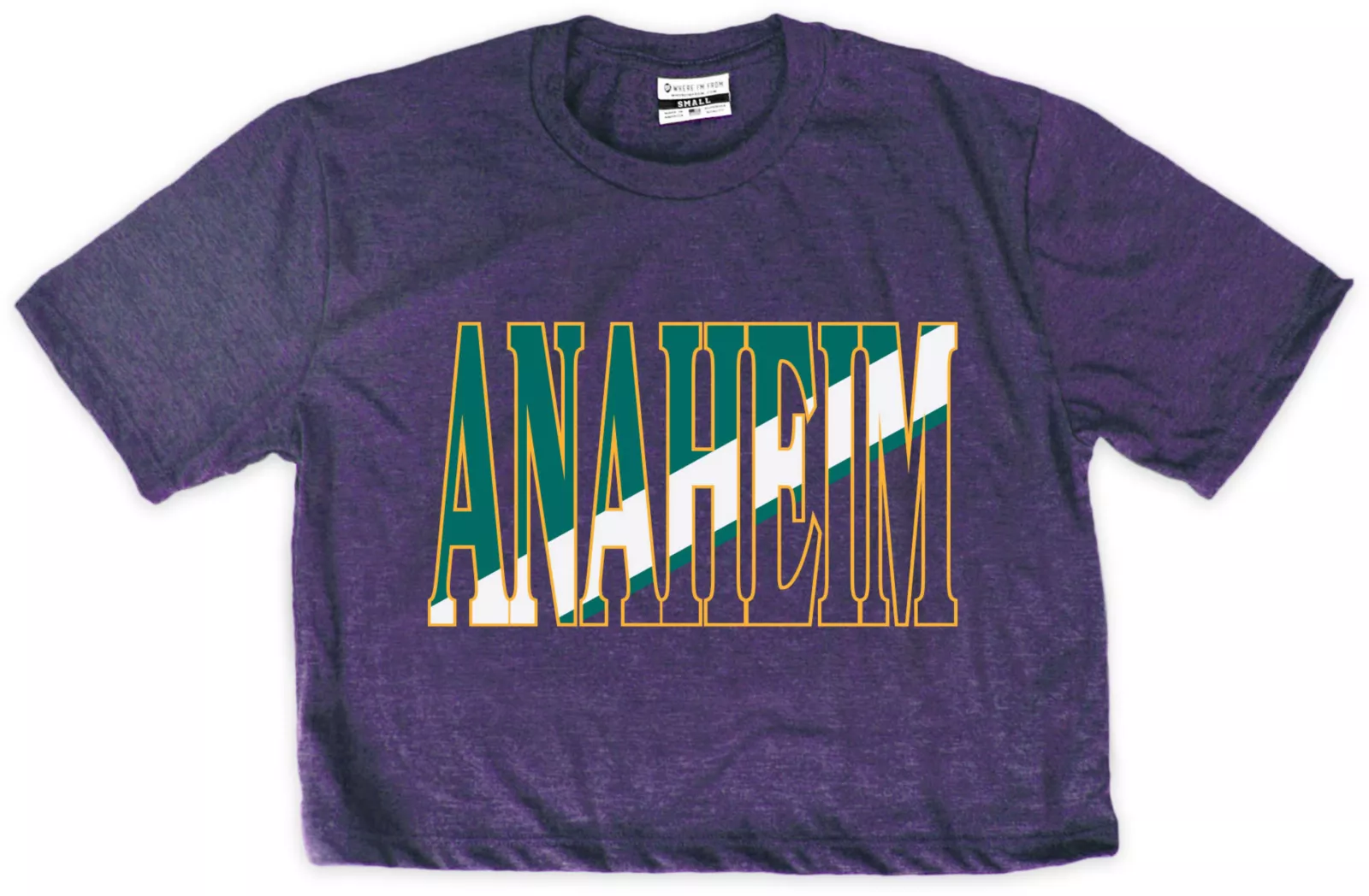 Where I'm From Women's Anaheim Purple Retro Script Cropped T-Shirt