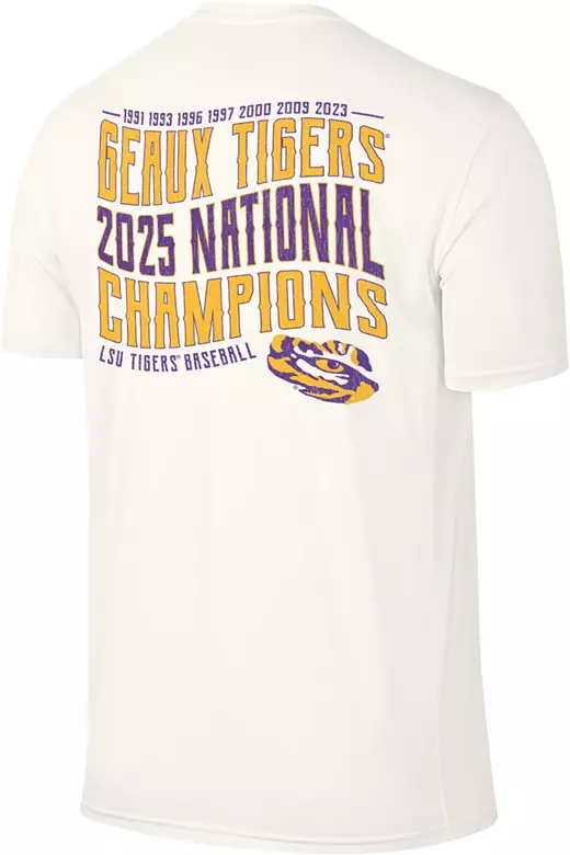 Retro Brand Adult 2025 Men's College World Series Champions LSU Tigers Multi-Champs T-Shirt 3 Retro Brand Adult 2025 Men's College World Series Champions LSU Tigers Multi-Champs T-Shirt