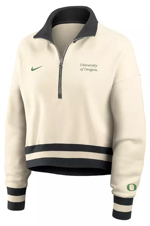 Nike Women's Oregon Ducks Natural Black Legacy Quarter-Zip Cropped Jacket