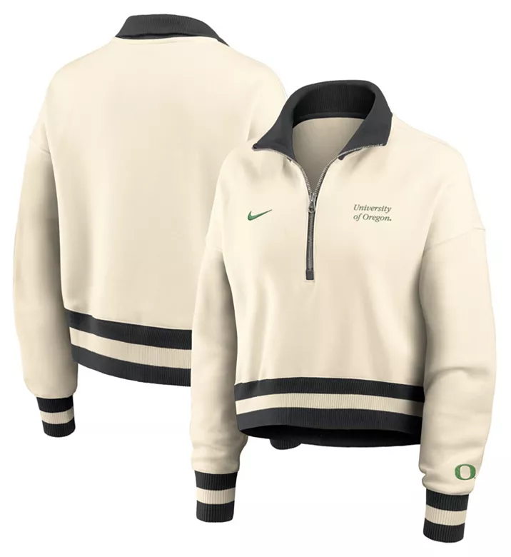 Nike Women's Oregon Ducks Natural Black Legacy Quarter-Zip Cropped Jacket 3 Nike Women's Oregon Ducks Natural Black Legacy Quarter-Zip Cropped Jacket