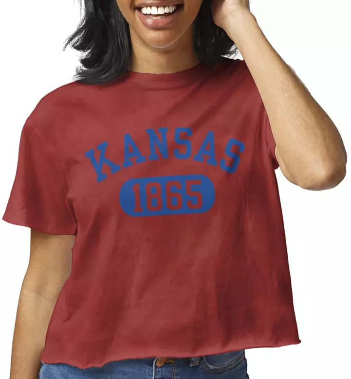 League-Legacy Women's Kansas Jayhawks Crimson Clothesline Cotton Cropped T-Shirt