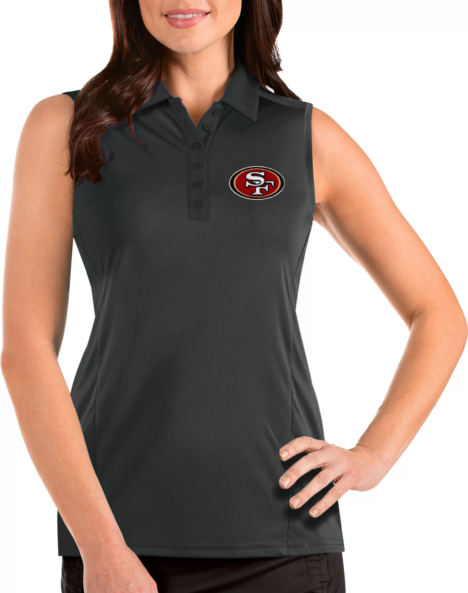 Antigua Women's San Francisco 49ers Tribute Sleeveless Grey Performance Polo
