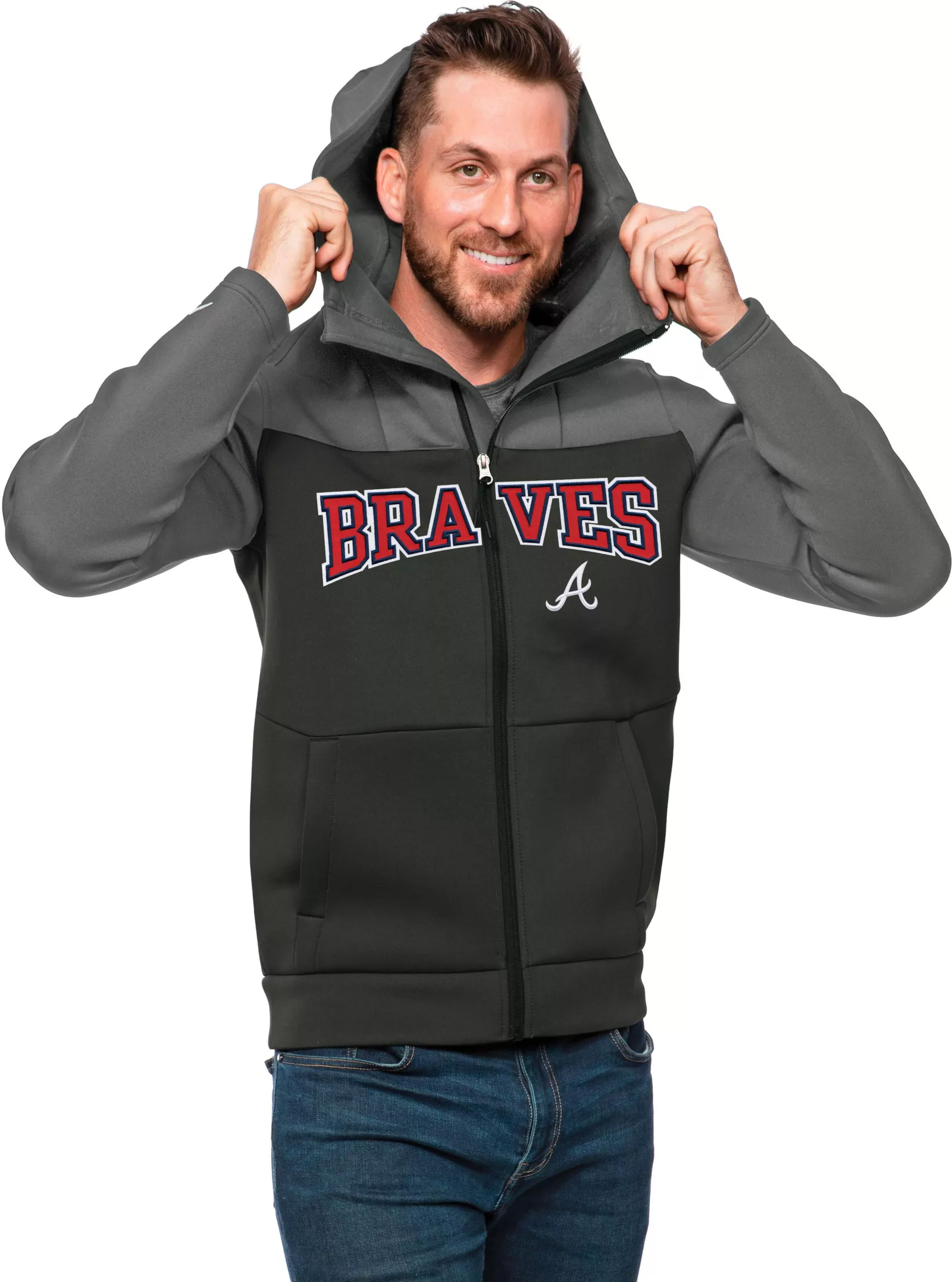 Antigua Men's Atlanta Braves Gray Protect Jacket