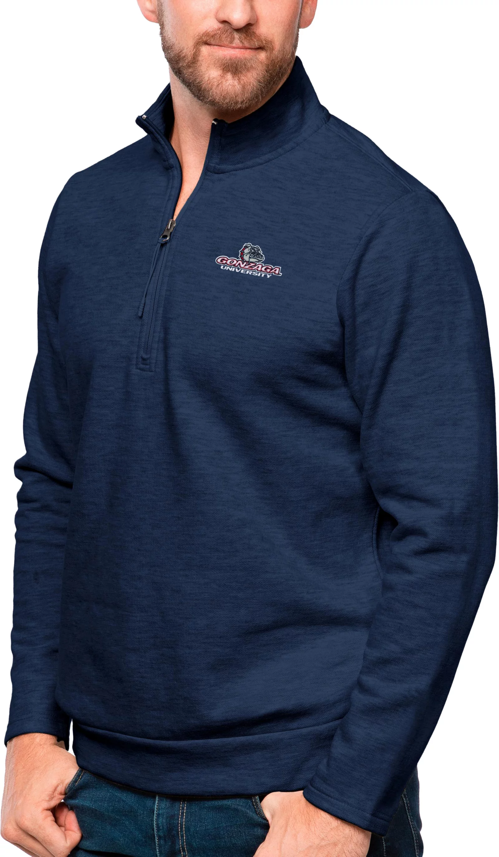 Antigua Men's Gonzaga Bulldogs Navy Heather Gambit 1/4 Zip Jacket